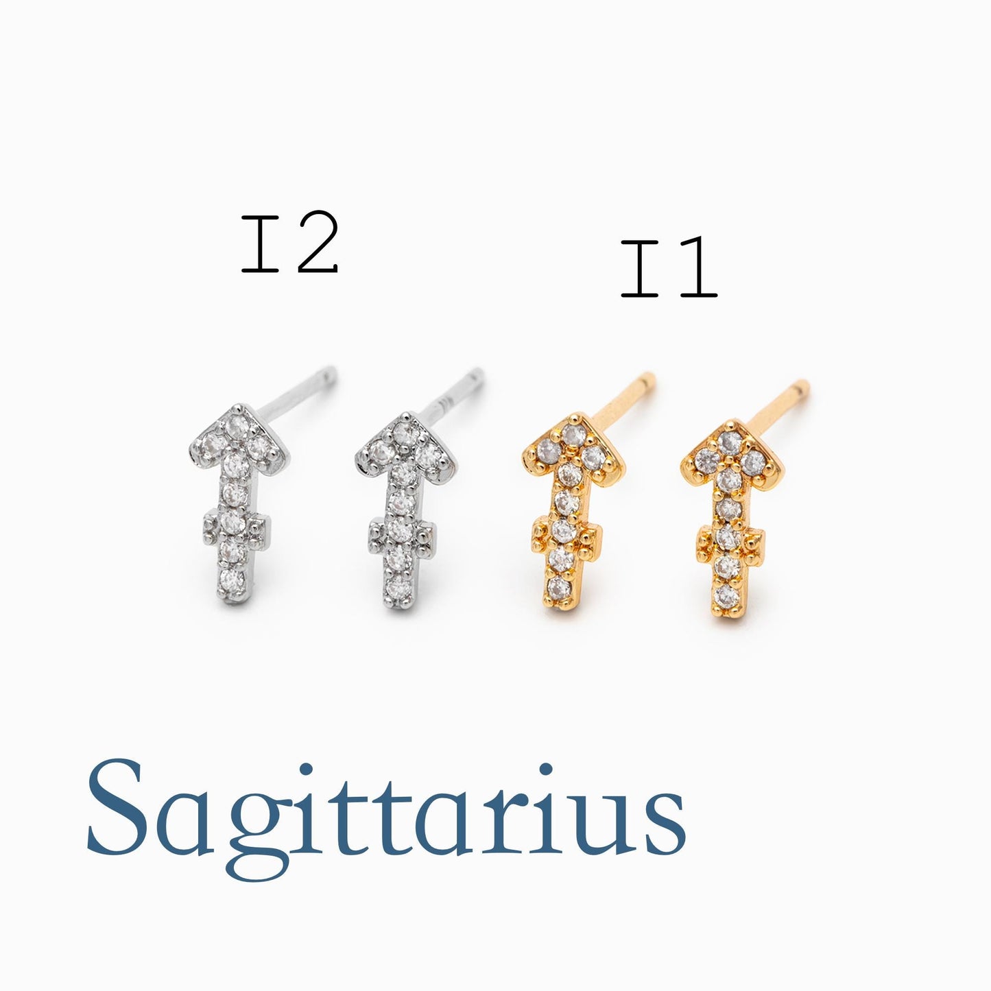 2pcs CZ paved Zodiac Constellation Stud Earrings, 18K Real Gold/ Rhodium plated Brass, Dainty Zodiac Sign Earrings(GB-4768)