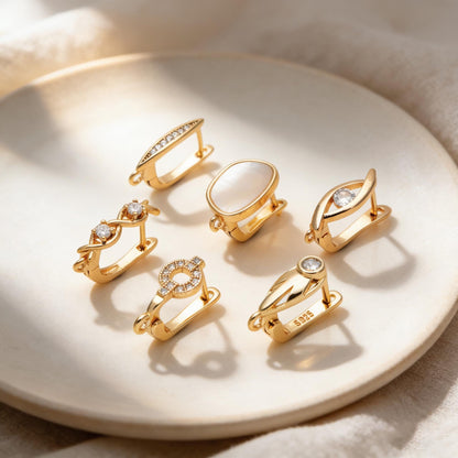 4pcs Gold Click-in Style Stud Earring, Leverback Earring with Loop, Earring Finding Wholesale (GB-3904)