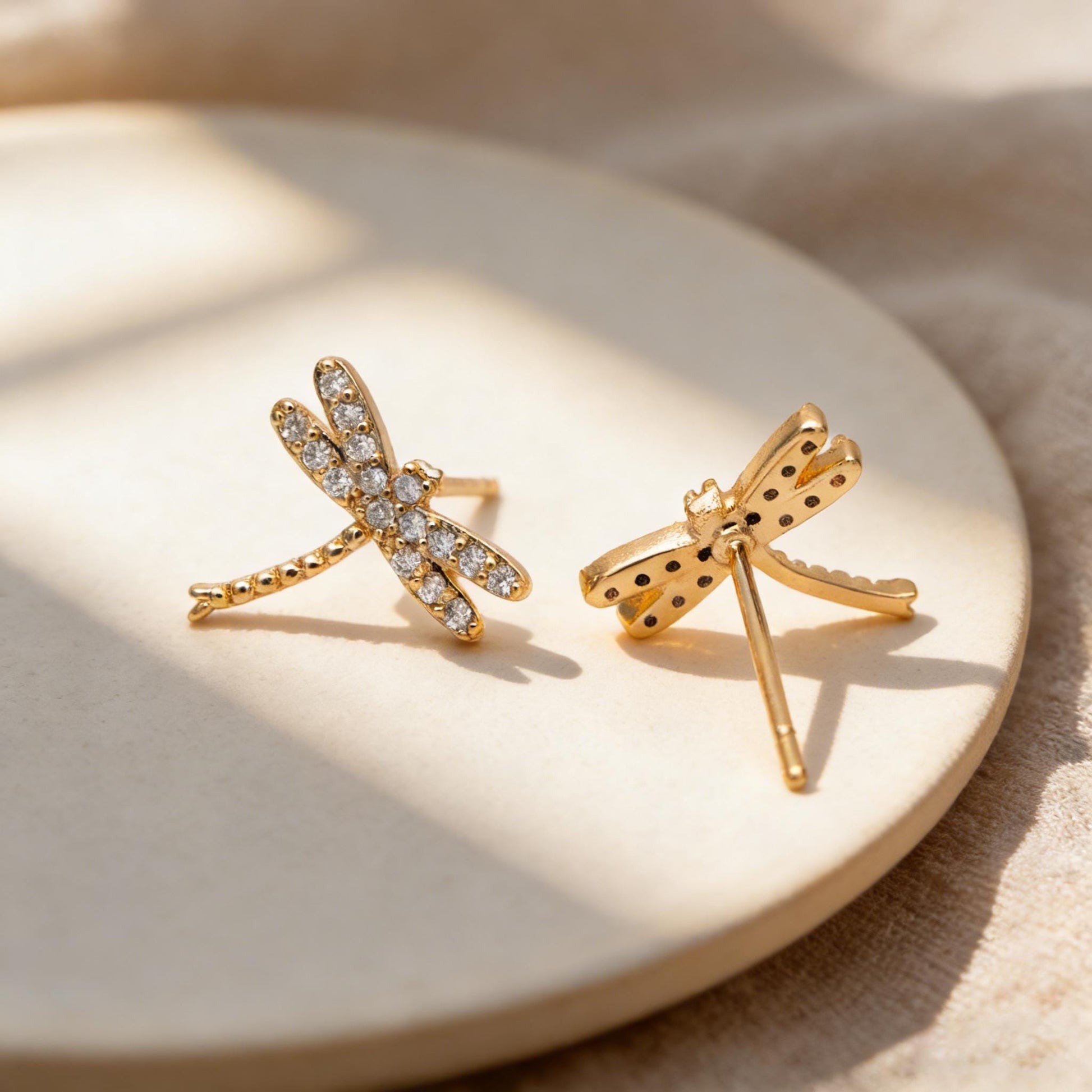 4pcs Gold/ Silver Dragonfly Earrings, Dianty Dragonfly Ear Studs, Jewelry Supplies (GB-3892)