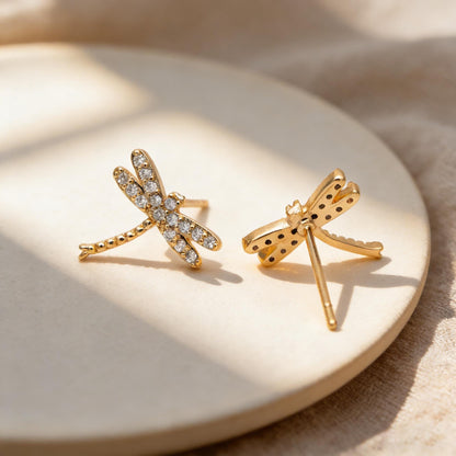 4pcs Gold/ Silver Dragonfly Earrings, Dianty Dragonfly Ear Studs, Jewelry Supplies (GB-3892)