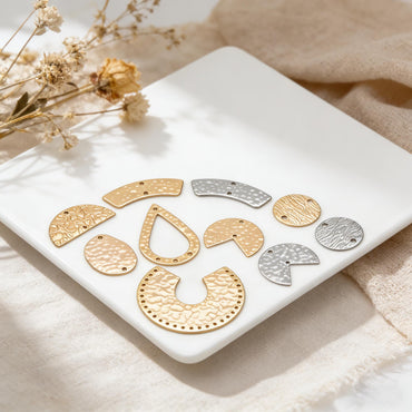 10pcs Gold/ Silver tone Hammered Geometric Charm Connectors, Gold/ Rhodium plated Brass Rustic Pendants (GB-654)
