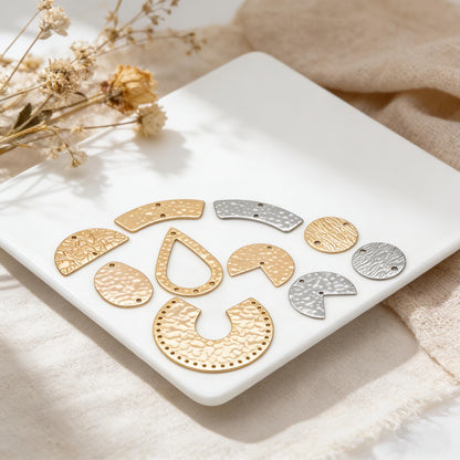 10pcs Gold/ Silver tone Hammered Geometric Charm Connectors, Gold/ Rhodium plated Brass Rustic Pendants (GB-654)