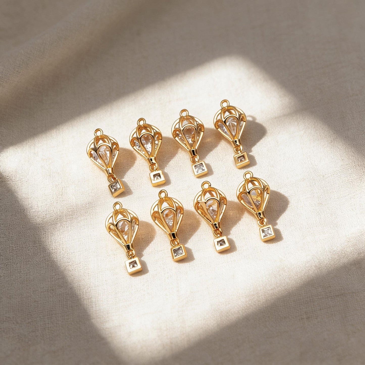 4pcs Gold Hot Air Balloon Charms with Cubic Zirconia, Jewelry Making, Diy Material, Jewelry Supplies (GB-3105)