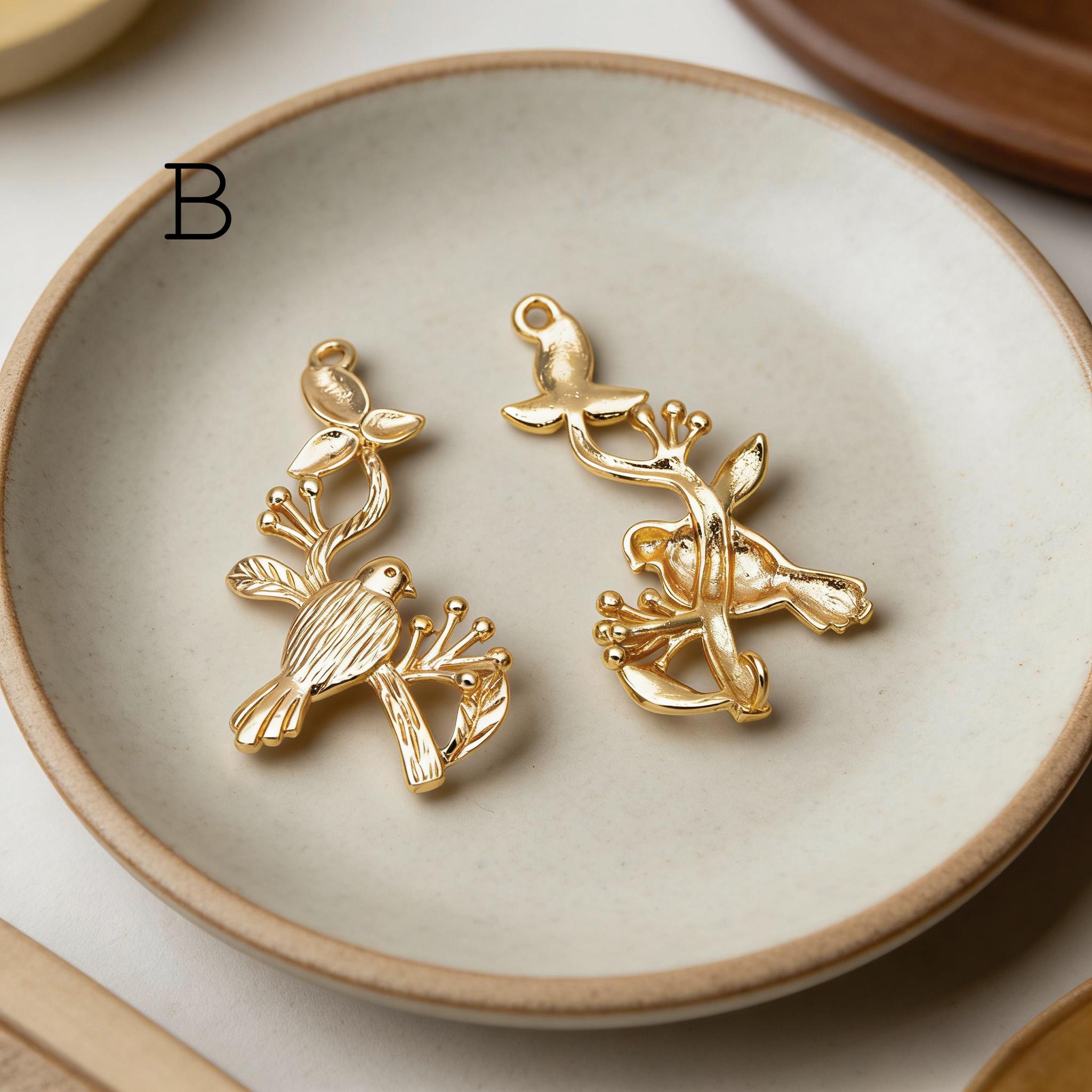 10pcs Gold/ Silver Tone Branch Connectors , Real Gold/ Rhodium plated Brass, Branch Pendants with Two Loops (GB-3622)