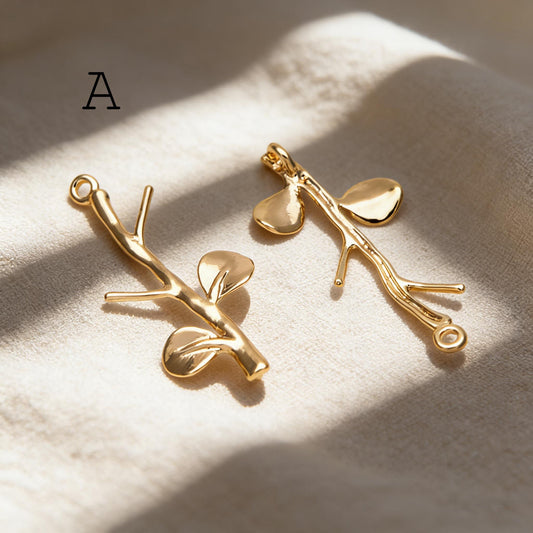 10pcs Gold/ Silver Tone Branch Connectors , Real Gold/ Rhodium plated Brass, Branch Pendants with Two Loops (GB-3622)