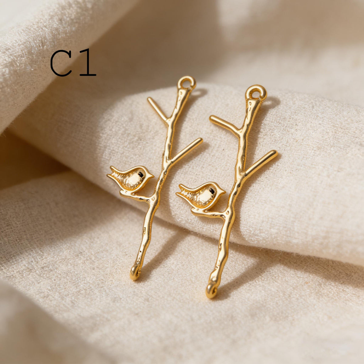 10pcs Gold/ Silver Tone Branch Connectors , Real Gold/ Rhodium plated Brass, Branch Pendants with Two Loops (GB-3622)