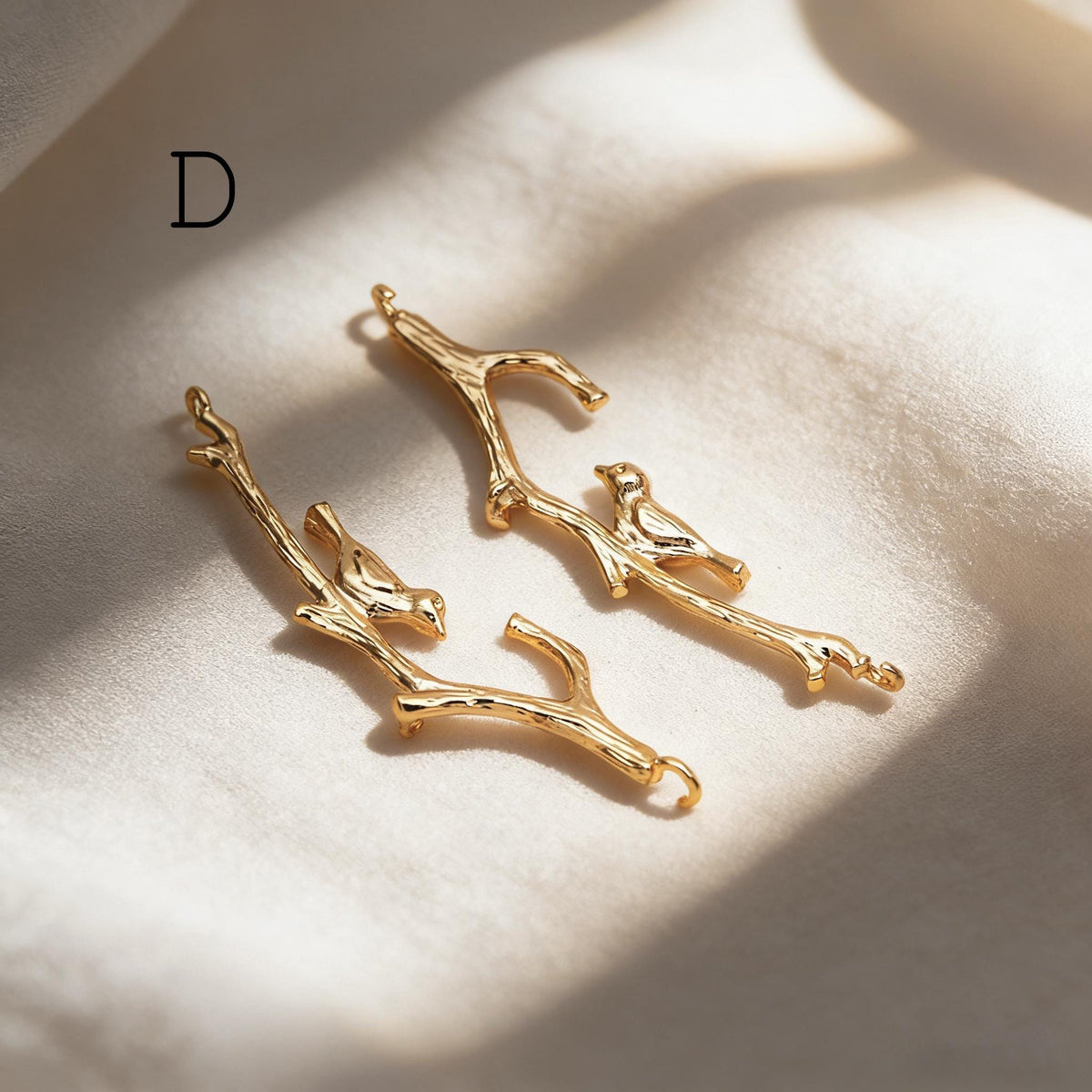 10pcs Gold/ Silver Tone Branch Connectors , Real Gold/ Rhodium plated Brass, Branch Pendants with Two Loops (GB-3622)