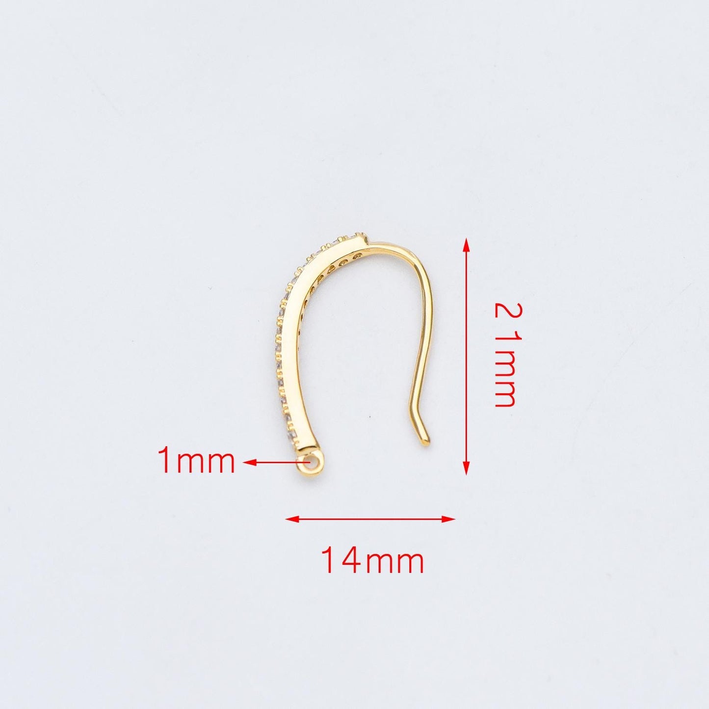 10pcs CZ Pave Gold/ Silver Earring Hooks 21x14mm, 18K Gold/ Rhodium Plated Brass Earwires, Sparkly Earring Components (GB-586)