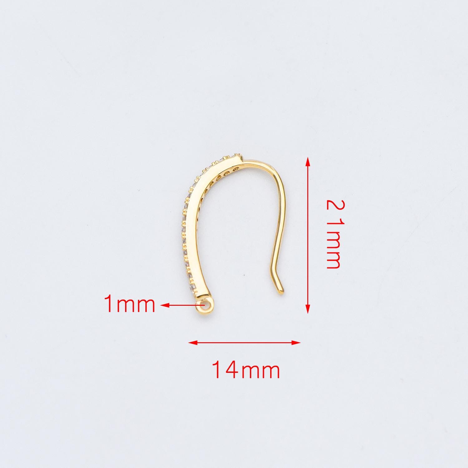 10pcs CZ Pave Gold/ Silver Earring Hooks 21x14mm, 18K Gold/ Rhodium Plated Brass Earwires, Sparkly Earring Components (GB-586)