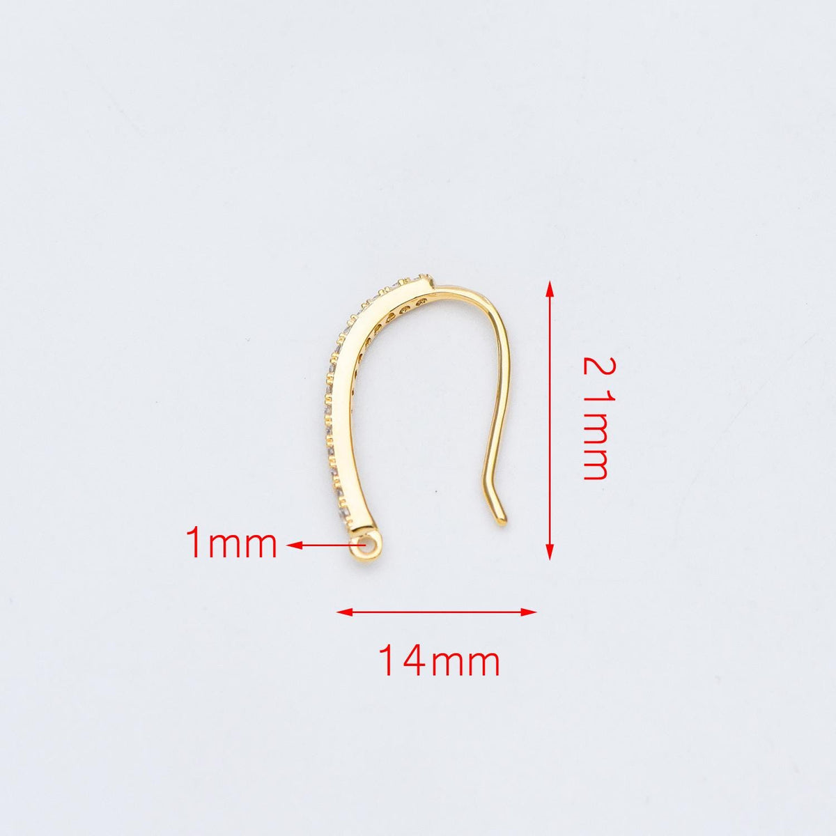 4pcs CZ Pave Gold/ Silver Earring Hooks 21x14mm, 18K Gold/ Rhodium Plated Brass Earwires, Sparkly Earring Components (GB-586)