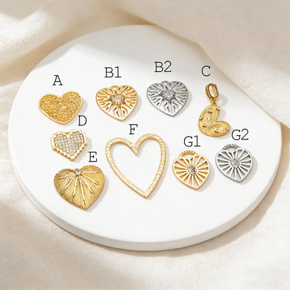4pcs Gold/ Silver Tone Heart Pendants, 18K Gold/ Rhodium plated Brass, Dainty Heart Charms (GB-1964)