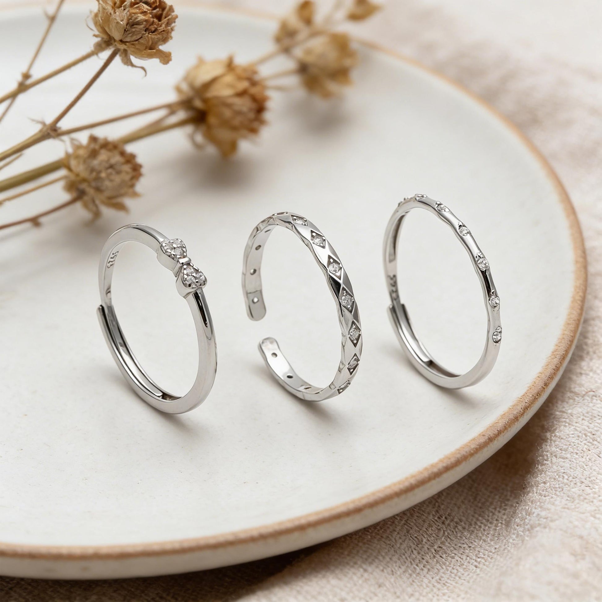 Minimalist Sterling Silver Ring, CZ Pave Adjustable Ring (#CY-057)/ 1 piece