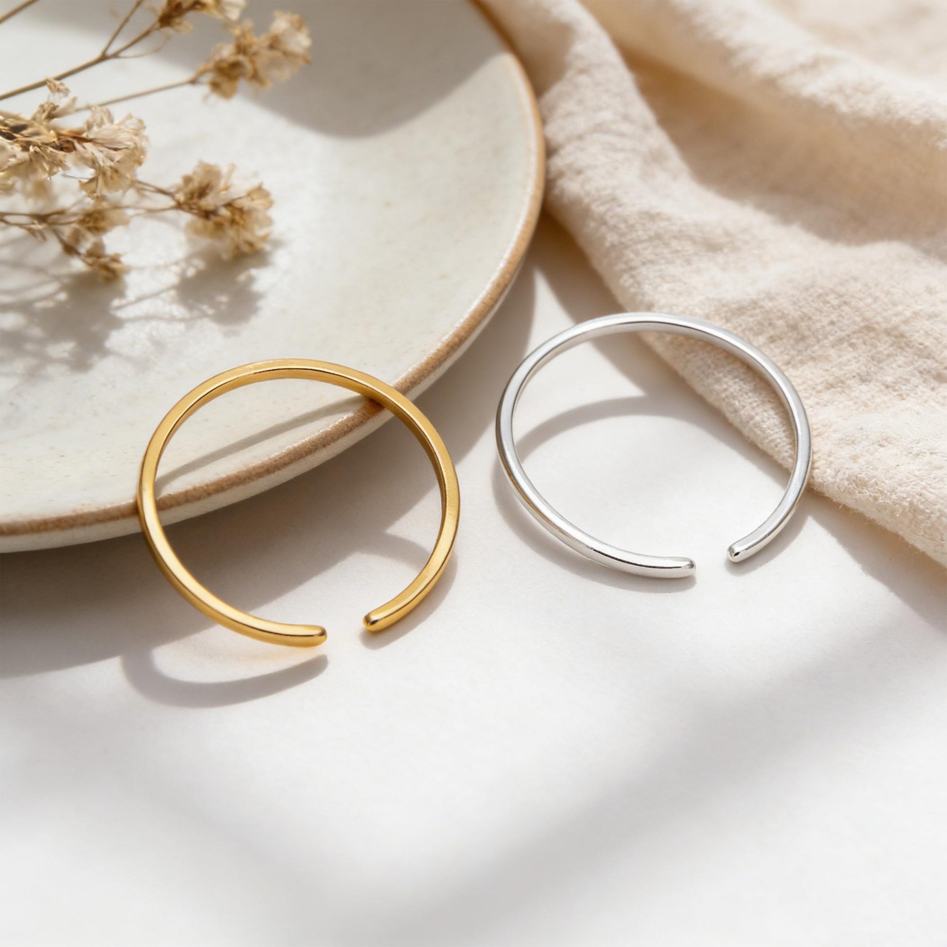Sterling Silver Minimalist Ring, Dainty Gold/ Silver Adjustable Ring (#CY-058)/ 1 piece