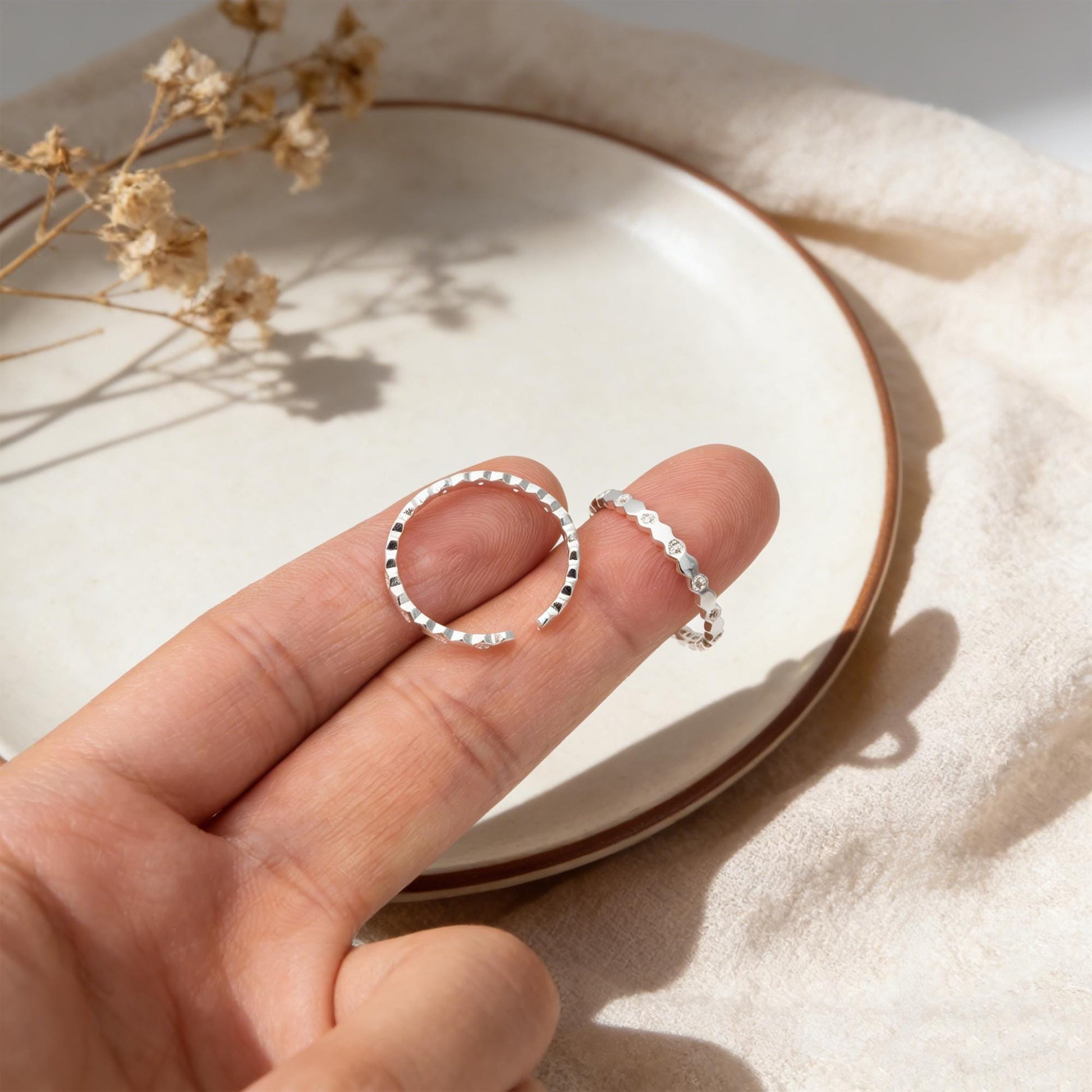 Minimalist Sterling Silver Ring, CZ Pave Adjustable Hexagon Ring (#CY-060)/ 1 piece