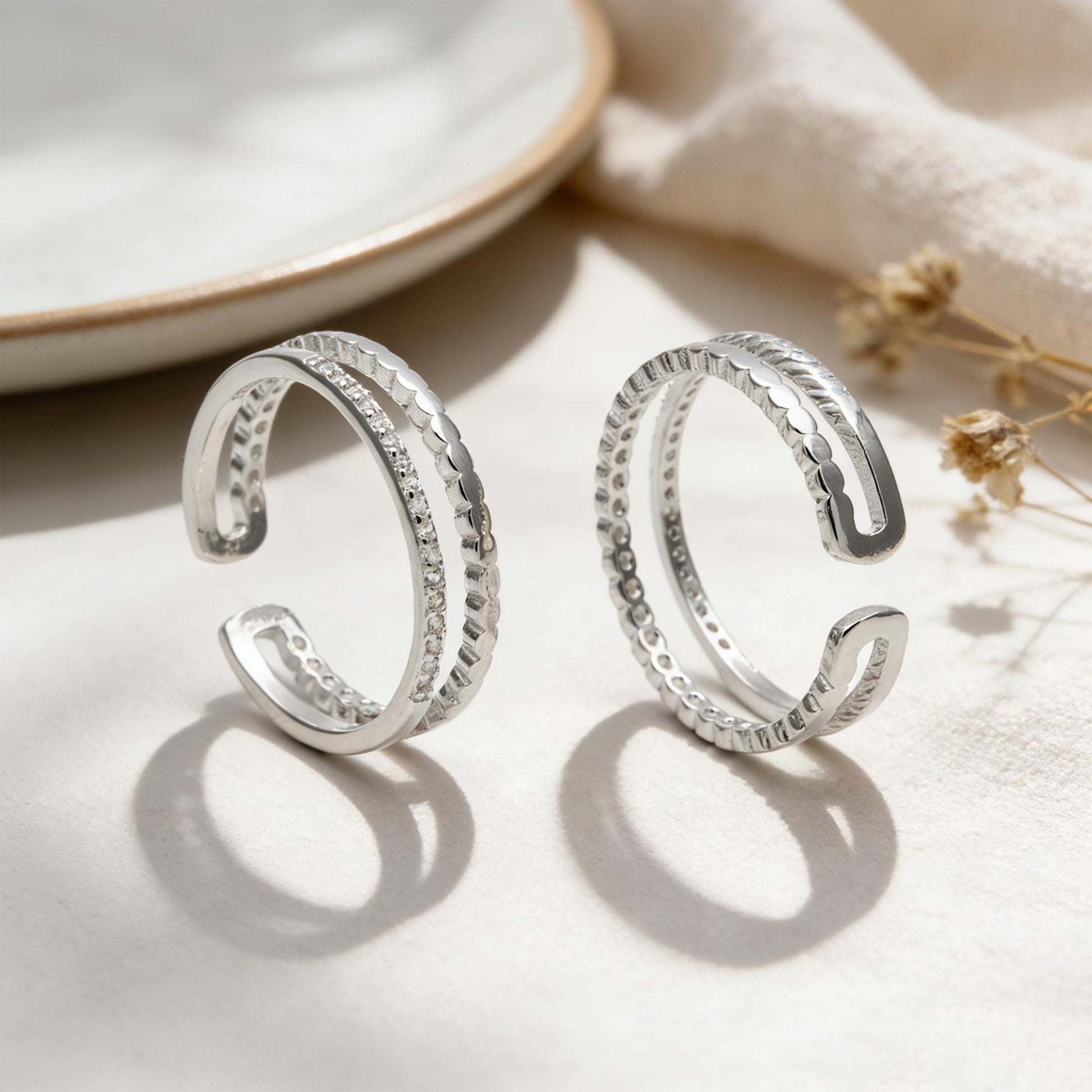 Minimalist Sterling Silver Finger Ring, CZ Pave Adjustable Statement Ring (#CY-063)
