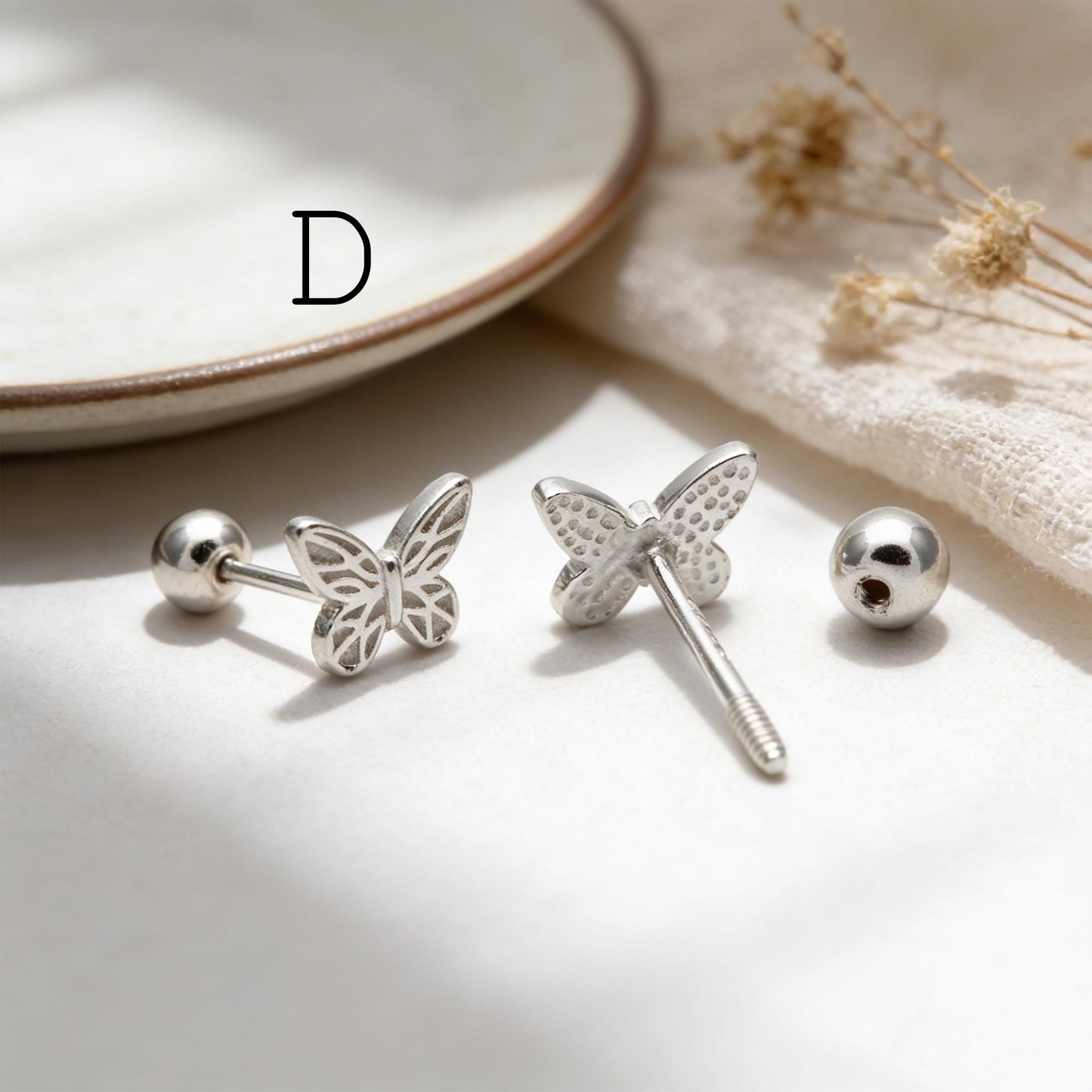 Sterling Silver Stud Earring, Screw Back, Knot/ Heart/ Butterfly/ Bow/ Clover (CY-064)/ 1 pair