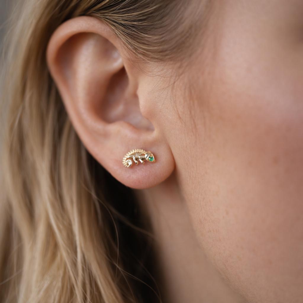 10pcs CZ Pave Gold/ Silver Tone Chameleon Earrings, 18K Real Gold/ Rhodium plated Brass, Lizard Stud Earrings (GB-4658)
