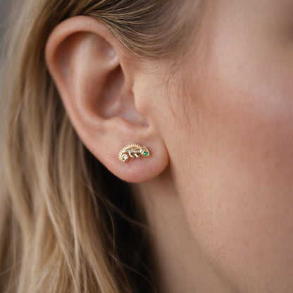 10pcs CZ Pave Gold/ Silver Tone Chameleon Earrings, 18K Real Gold/ Rhodium plated Brass, Lizard Stud Earrings (GB-4658)