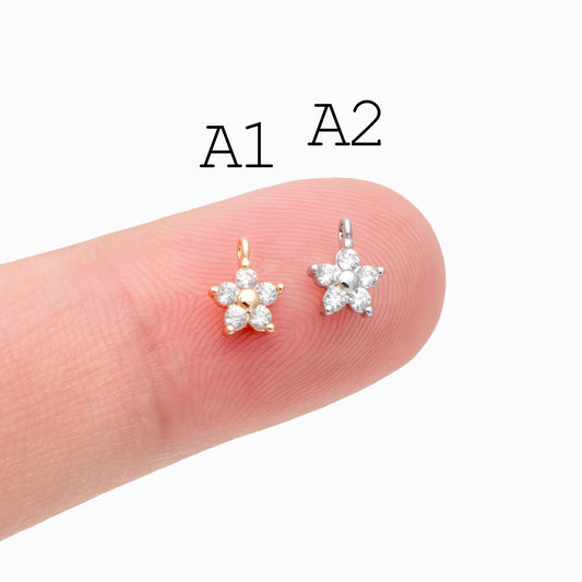 10pcs Gold/ Silver Tone Flower Leaf Charms, 18K Real Gold/ Rhodium plated Brass, Tiny Floral Pendants (GB-1762)