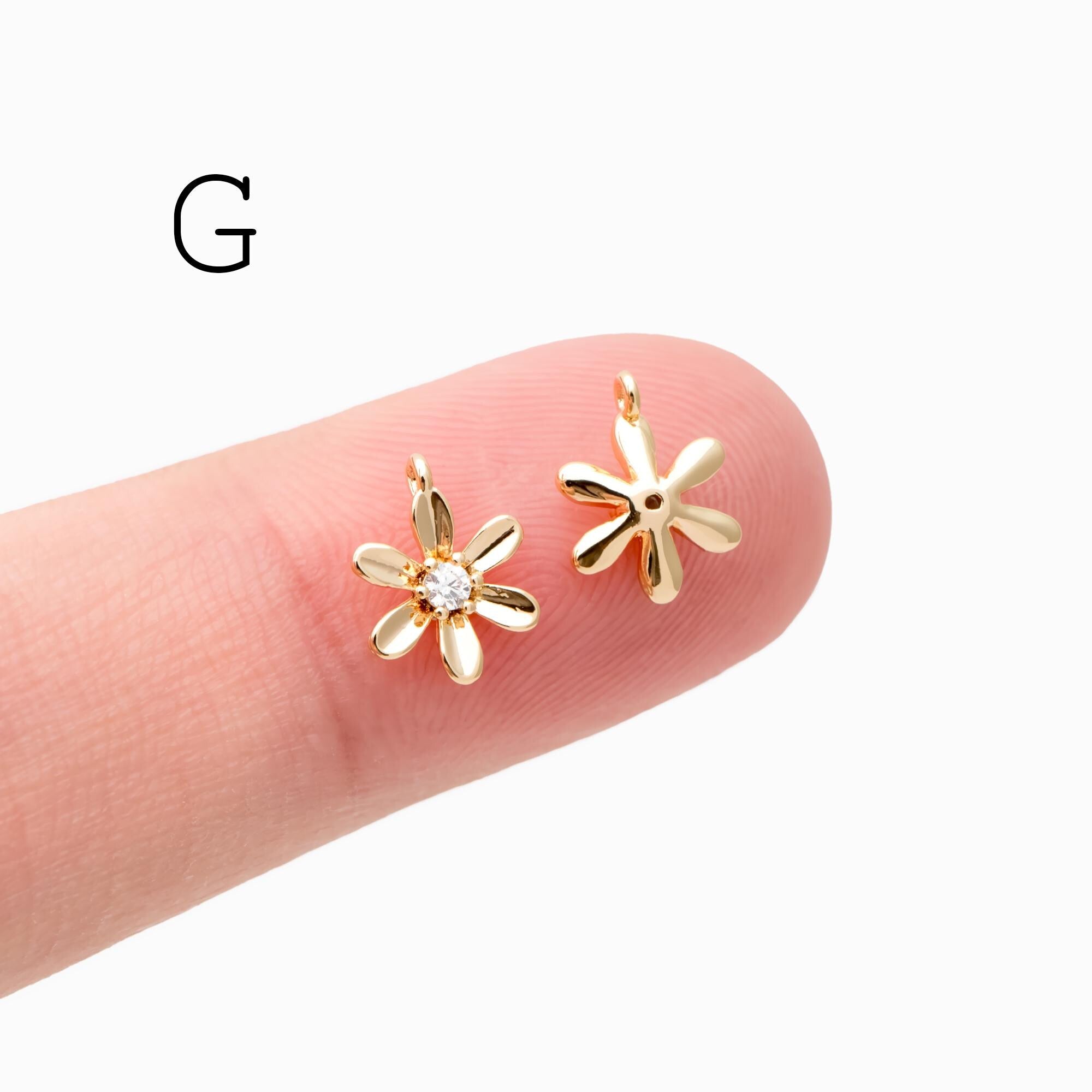 10pcs Gold/ Silver Tone Flower Leaf Charms, 18K Real Gold/ Rhodium plated Brass, Tiny Floral Pendants (GB-1762)