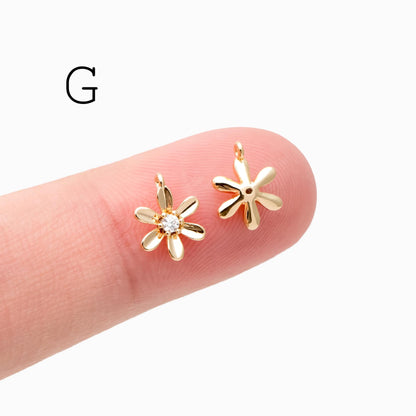 10pcs Gold/ Silver Tone Flower Leaf Charms, 18K Real Gold/ Rhodium plated Brass, Tiny Floral Pendants (GB-1762)