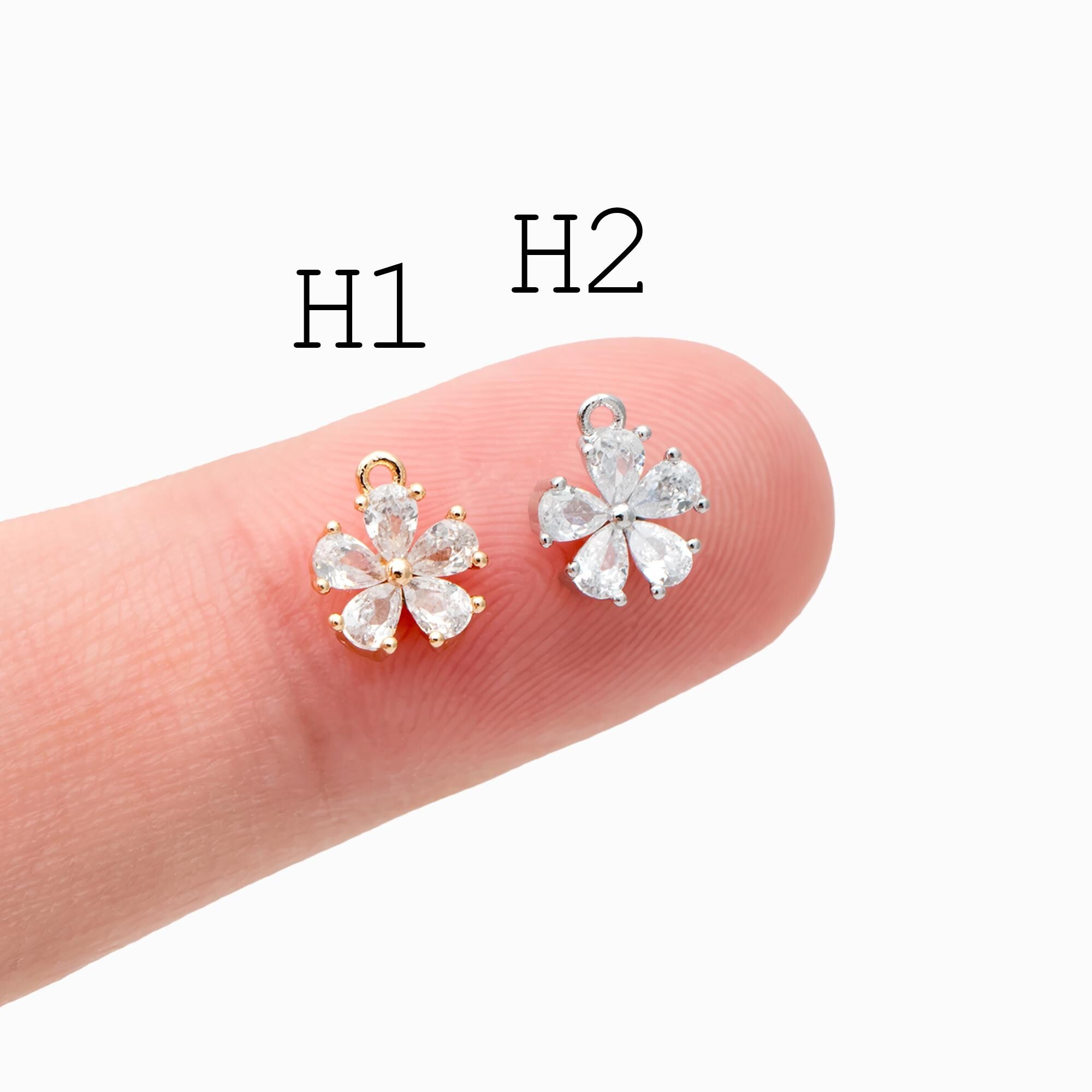 10pcs Gold/ Silver Tone Flower Leaf Charms, 18K Real Gold/ Rhodium plated Brass, Tiny Floral Pendants (GB-1762)