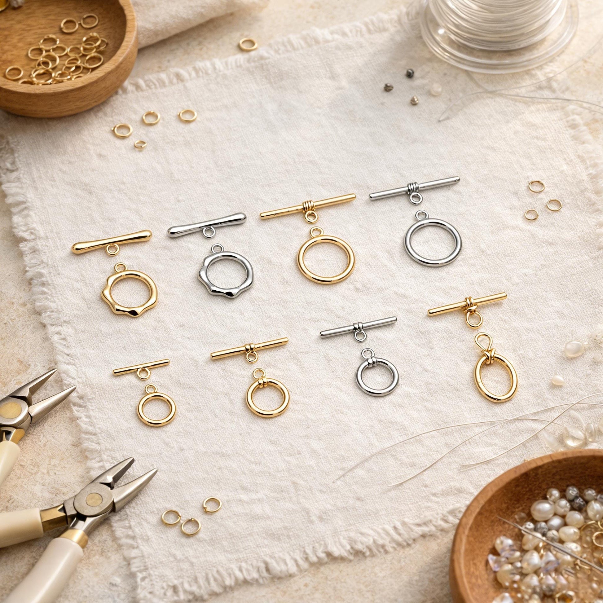 10 sets Gold/ Silver Tone Toggle Clasp, Real Gold/ Rhodium plated Brass, Close Clasp (#GB-1543)