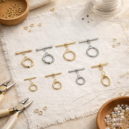 10 sets Gold/ Silver Tone Toggle Clasp, Real Gold/ Rhodium plated Brass, Close Clasp (#GB-1543)