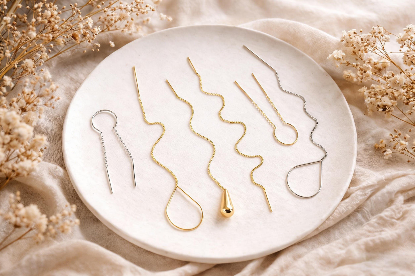 10pcs Gold/ Silver Ear Threader Earrings, Minimalist Style (GB-1735)
