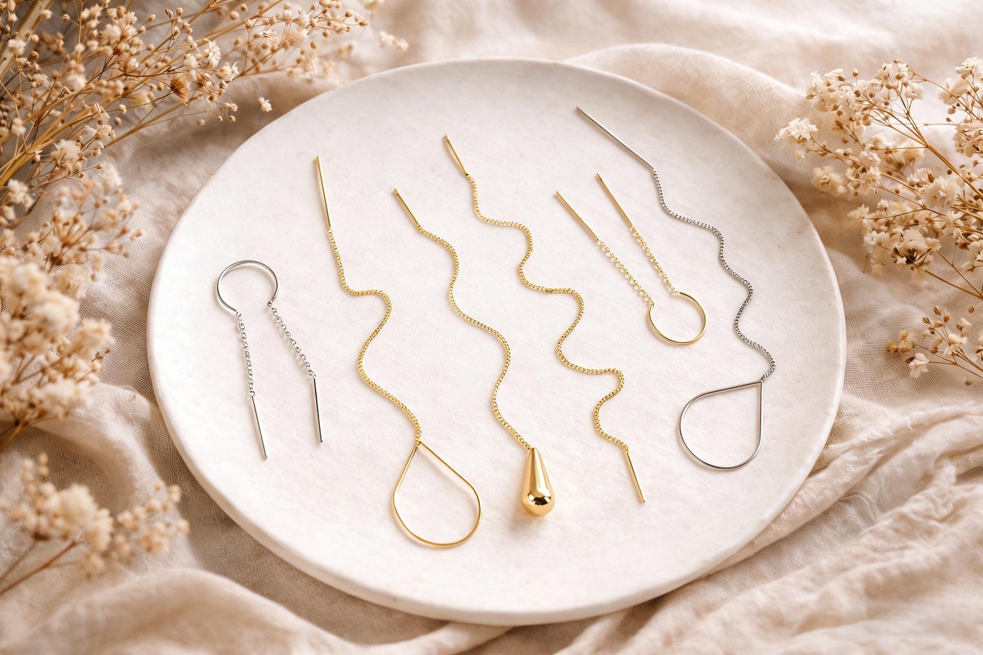 10pcs Gold/ Silver Ear Threader Earrings, Minimalist Style (GB-1735)