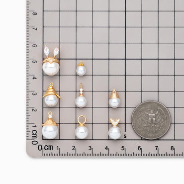 4pcs Gold Glass Pearl Charms,Dainty Earring/ Necklace Charms (GB-4773)