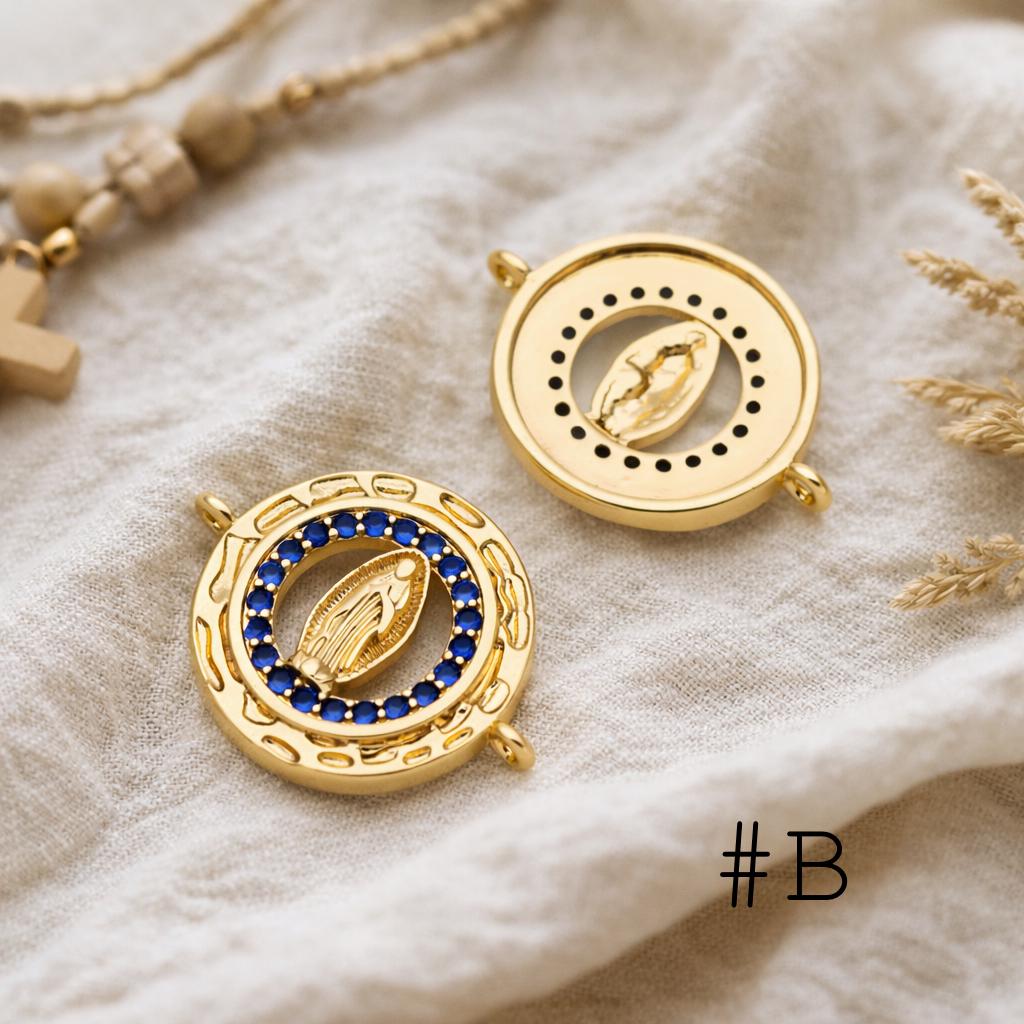 4pcs Gold Virgin Mother Mary Charm Connectors, Catholic Baptism Lady Guadalupe Charm, Medallion Religious Jewelry Craft (GB-4395)