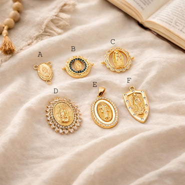 4pcs Gold Virgin Mother Mary Charm Connectors, Catholic Baptism Lady Guadalupe Charm, Medallion Religious Jewelry Craft (GB-4395)