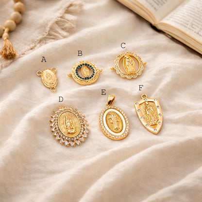 4pcs Gold Virgin Mother Mary Charm Connectors, Catholic Baptism Lady Guadalupe Charm, Medallion Religious Jewelry Craft (GB-4395)