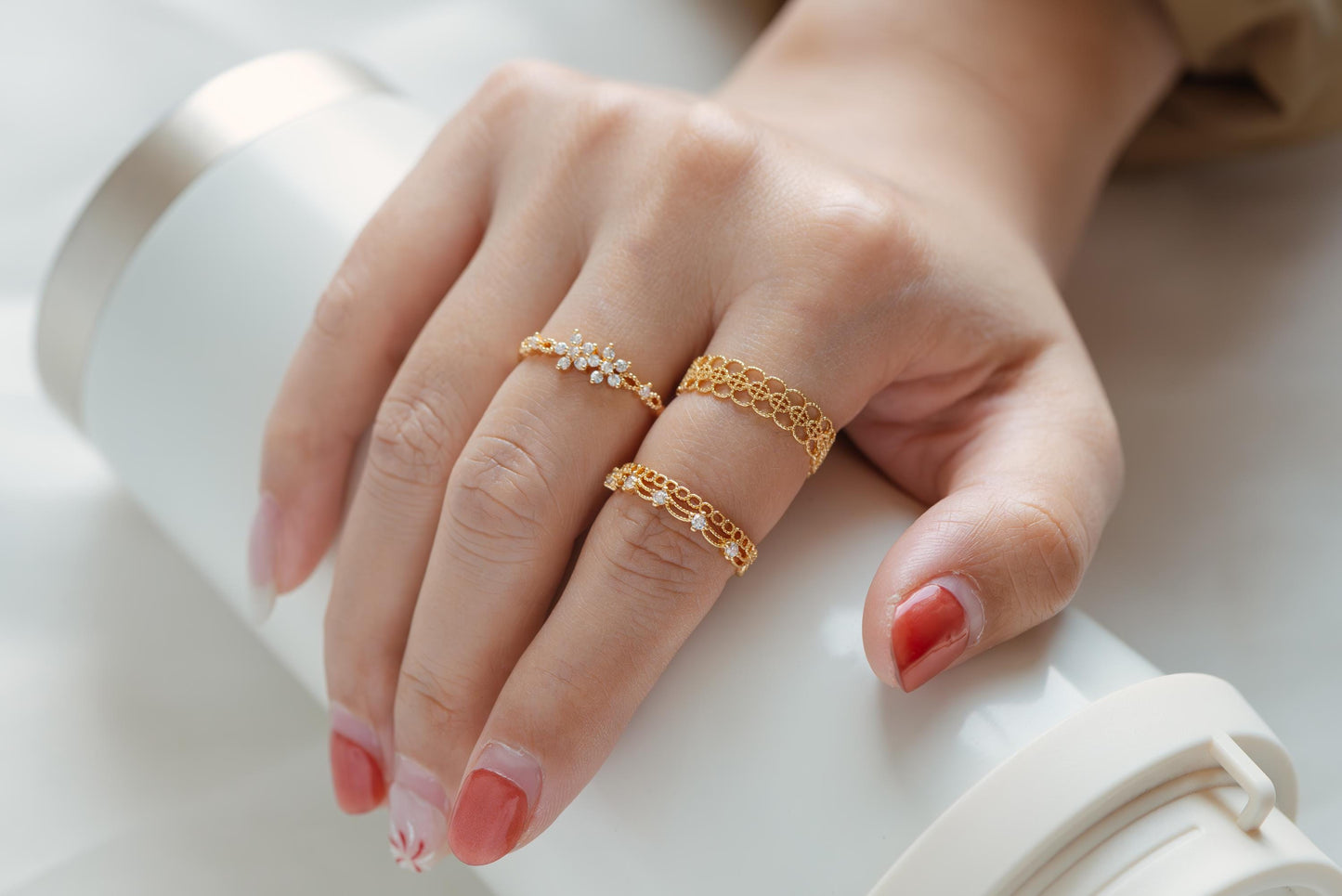 4pcs Gold/ Silver Tone Lace Finger Ring, Gold/ Rhodium plated Brass, Gift for Her, Stackable Ring, Minimalist Ring(#JZ-001)