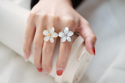 4pcs Gold/ Silver Enamel White Flower Ring, Everyday Ring, Dainty Rings, Adjustable Ring (#JZ-012)