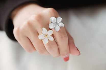4pcs Gold/ Silver Enamel White Flower Ring, Everyday Ring, Dainty Rings, Adjustable Ring (#JZ-012)