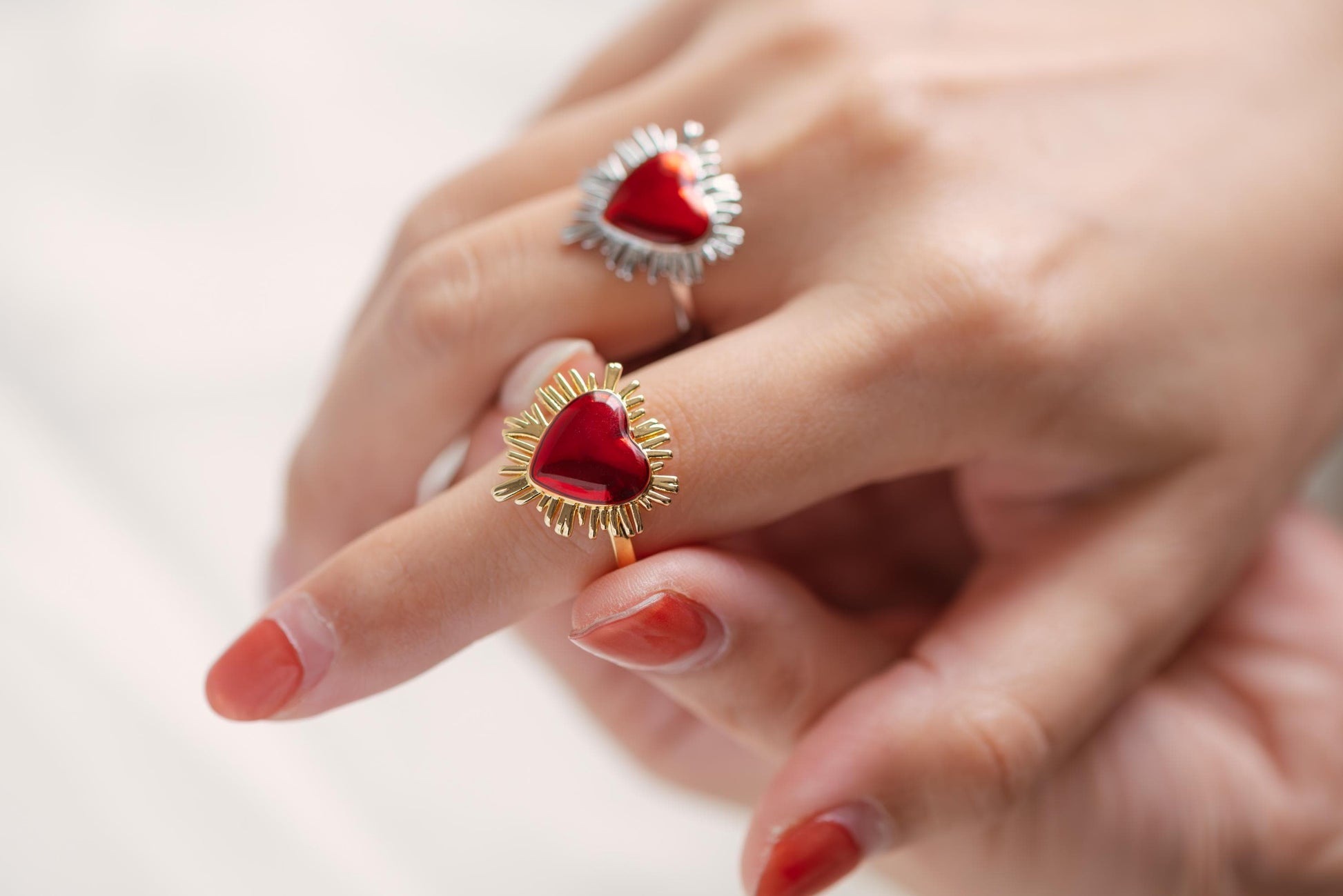 4pcs Gold/ Silver Red Heart Ring, Everyday Ring, Dainty Rings, Adjustable Ring (#JZ-013)