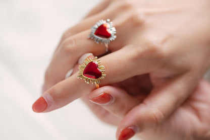 4pcs Gold/ Silver Red Heart Ring, Everyday Ring, Dainty Rings, Adjustable Ring (#JZ-013)