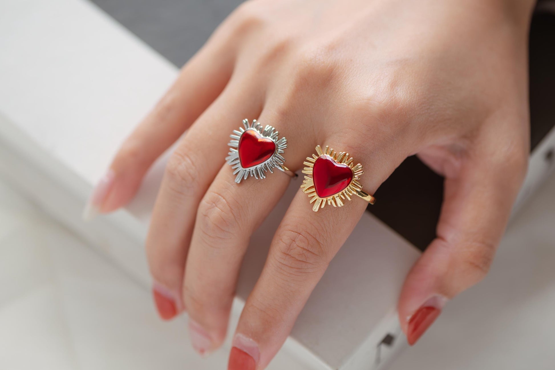 4pcs Gold/ Silver Red Heart Ring, Everyday Ring, Dainty Rings, Adjustable Ring (#JZ-013)