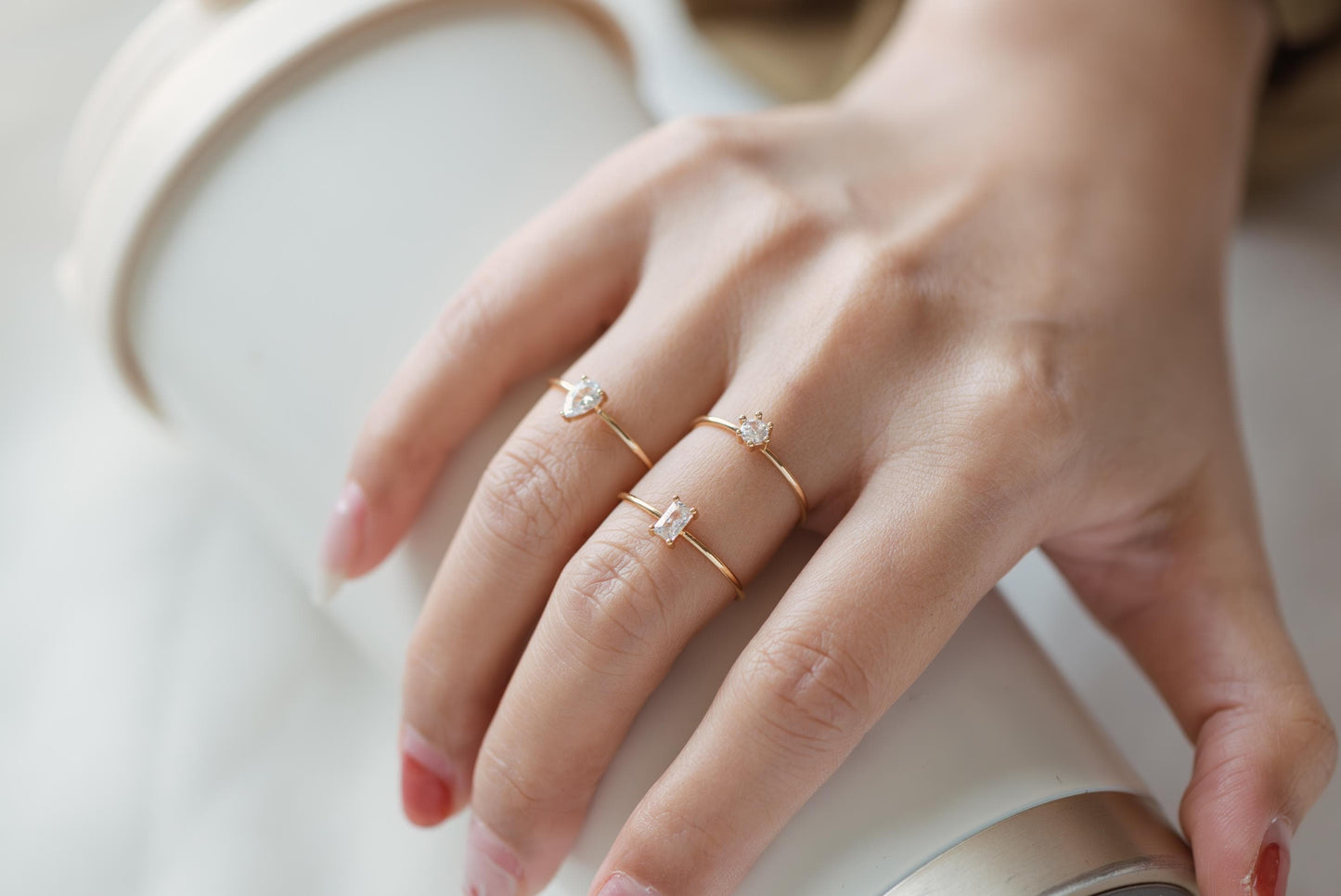 4pcs CZ Pave Gold/ Silver Minimalist Ring, Dainty Ring, Thin Ring, Weeding Ring (#JZ-014)