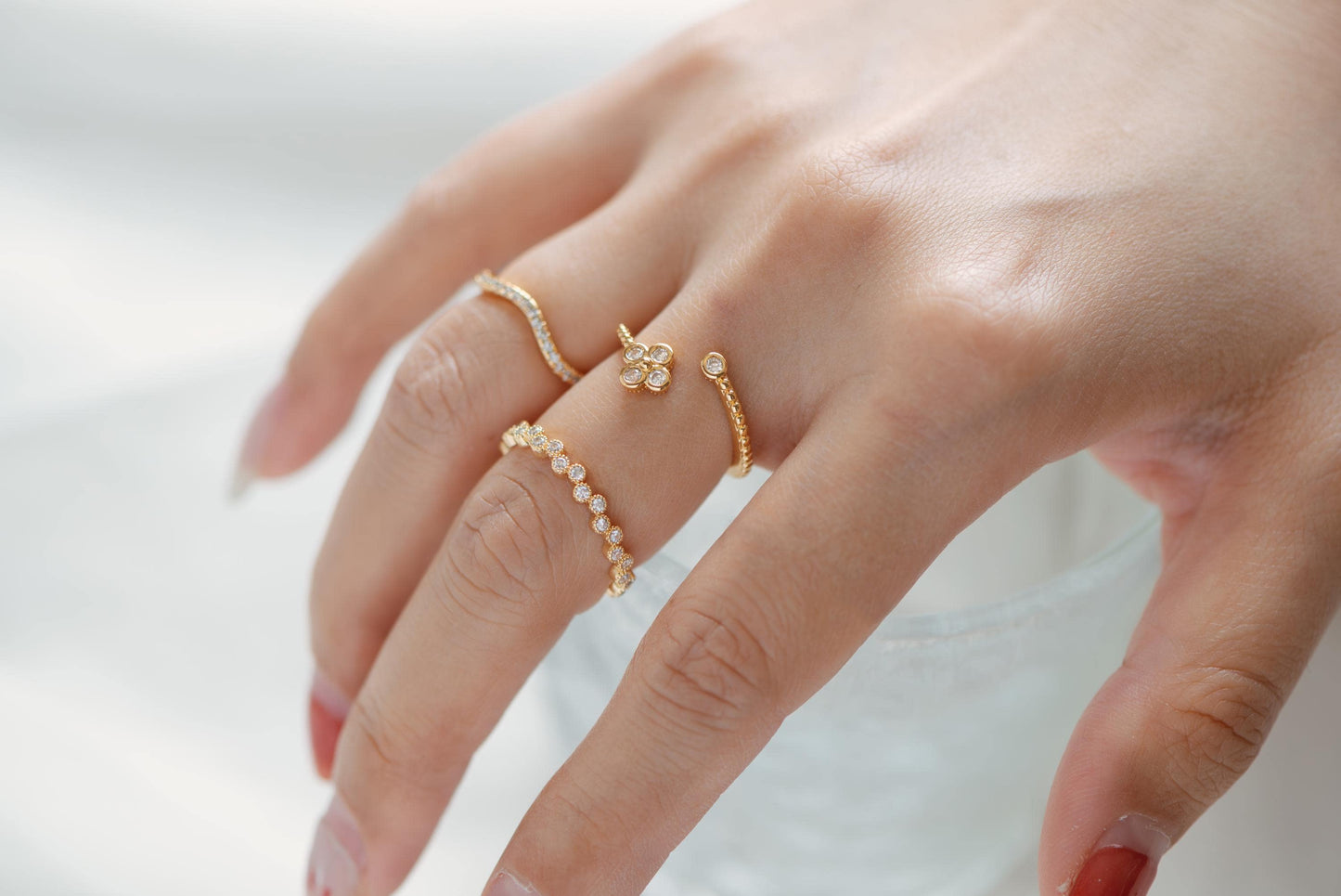4pcs CZ Pave Gold/ Silver Minimalist Ring, Modern Style Ring, Fashion Rings, Dainty Rings, Adjustable Ring (#JZ-028)