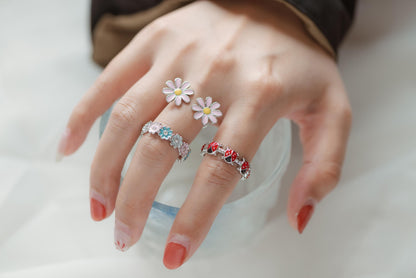 4pcs Gold/ Silver Tone Enamel Ring, Ladybug Ring, Daisy Ring, Everyday Ring, Dainty Rings, Adjustable Ring (#JZ-033)
