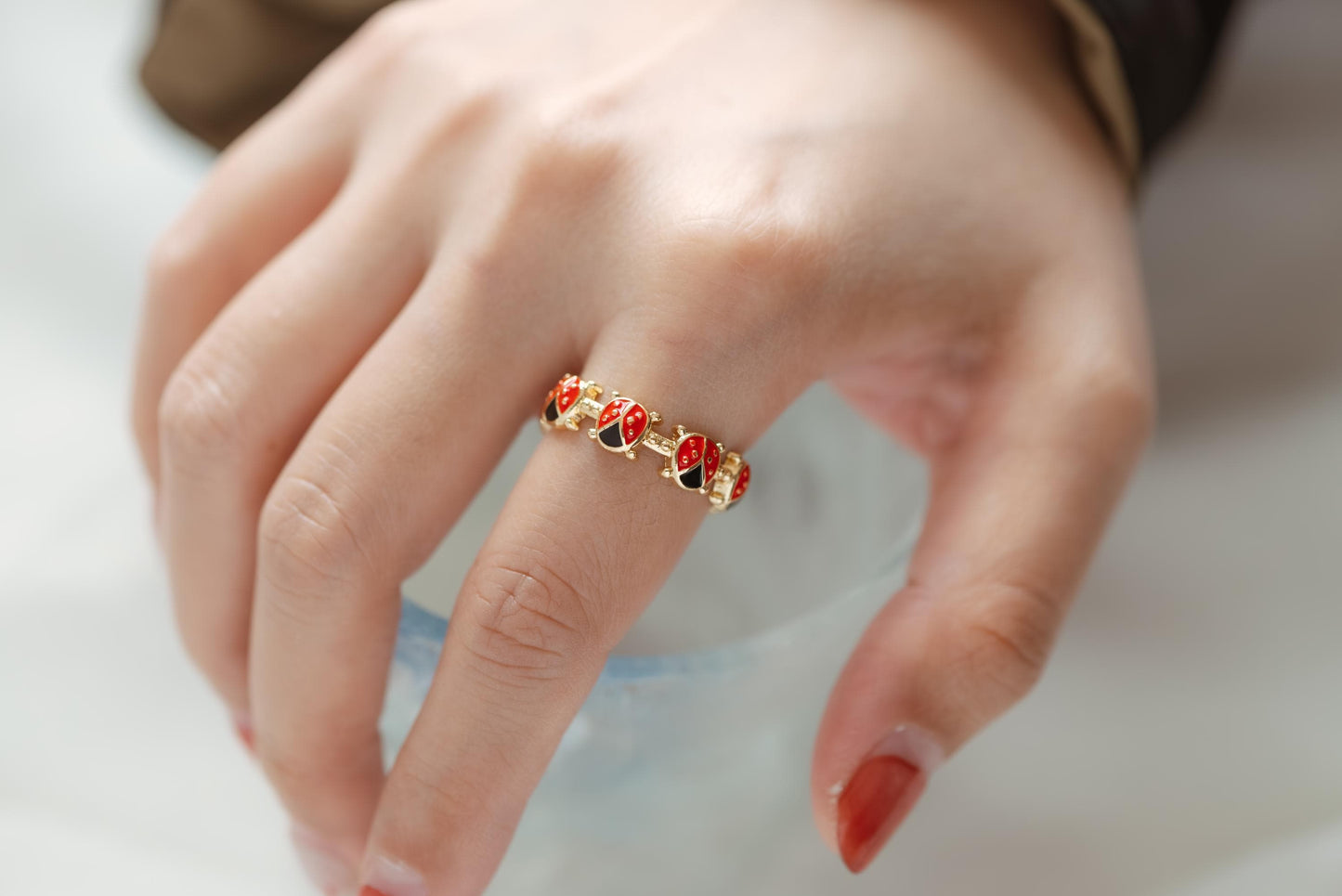 4pcs Gold/ Silver Tone Enamel Ring, Ladybug Ring, Daisy Ring, Everyday Ring, Dainty Rings, Adjustable Ring (#JZ-033)