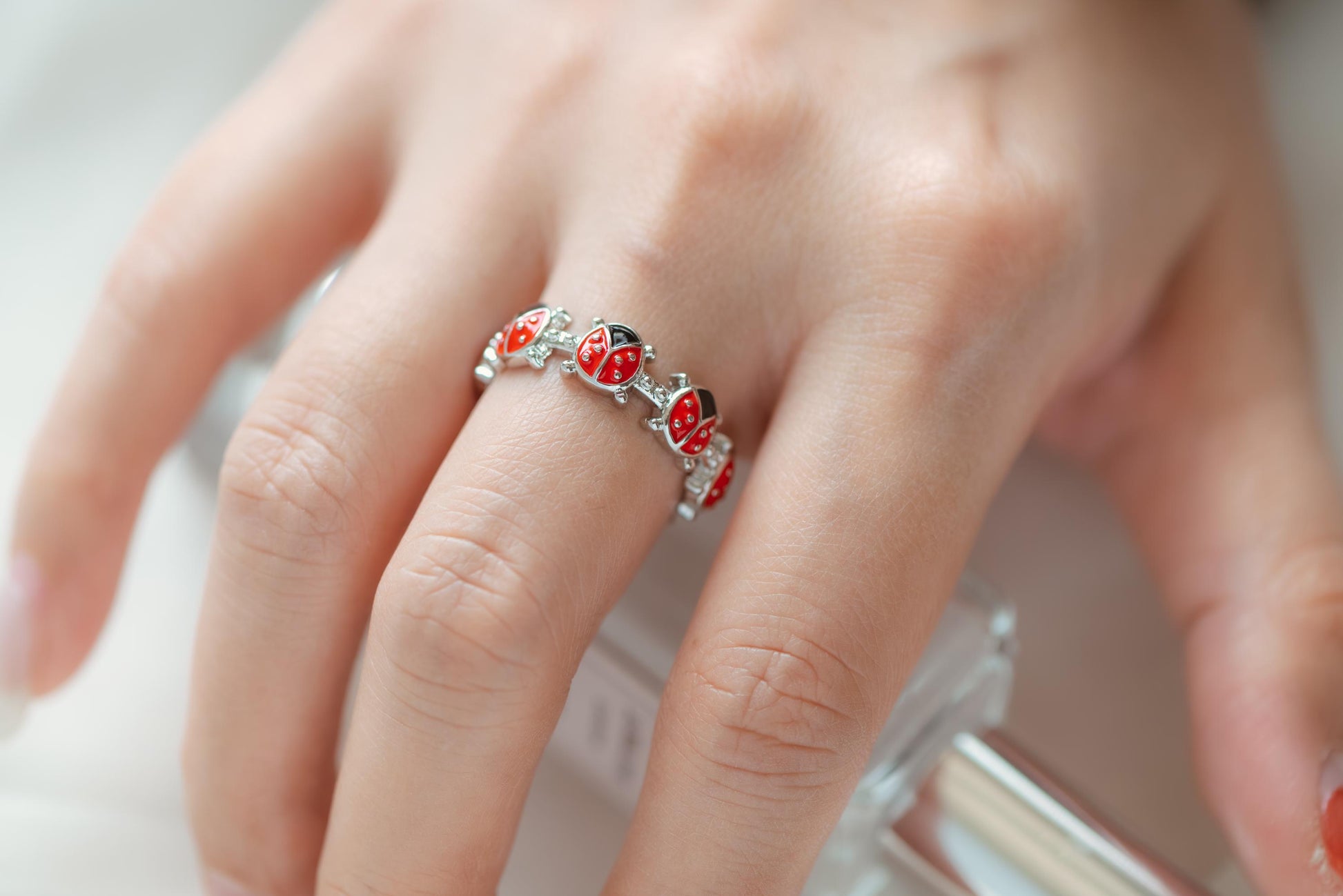 4pcs Gold/ Silver Tone Enamel Ring, Ladybug Ring, Daisy Ring, Everyday Ring, Dainty Rings, Adjustable Ring (#JZ-033)