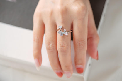 4pcs CZ Pave Gold/ Silver Bowknot Heart Ring, Modern Style Ring, Fashion Rings, Dainty Rings, Adjustable Ring (#JZ-003)