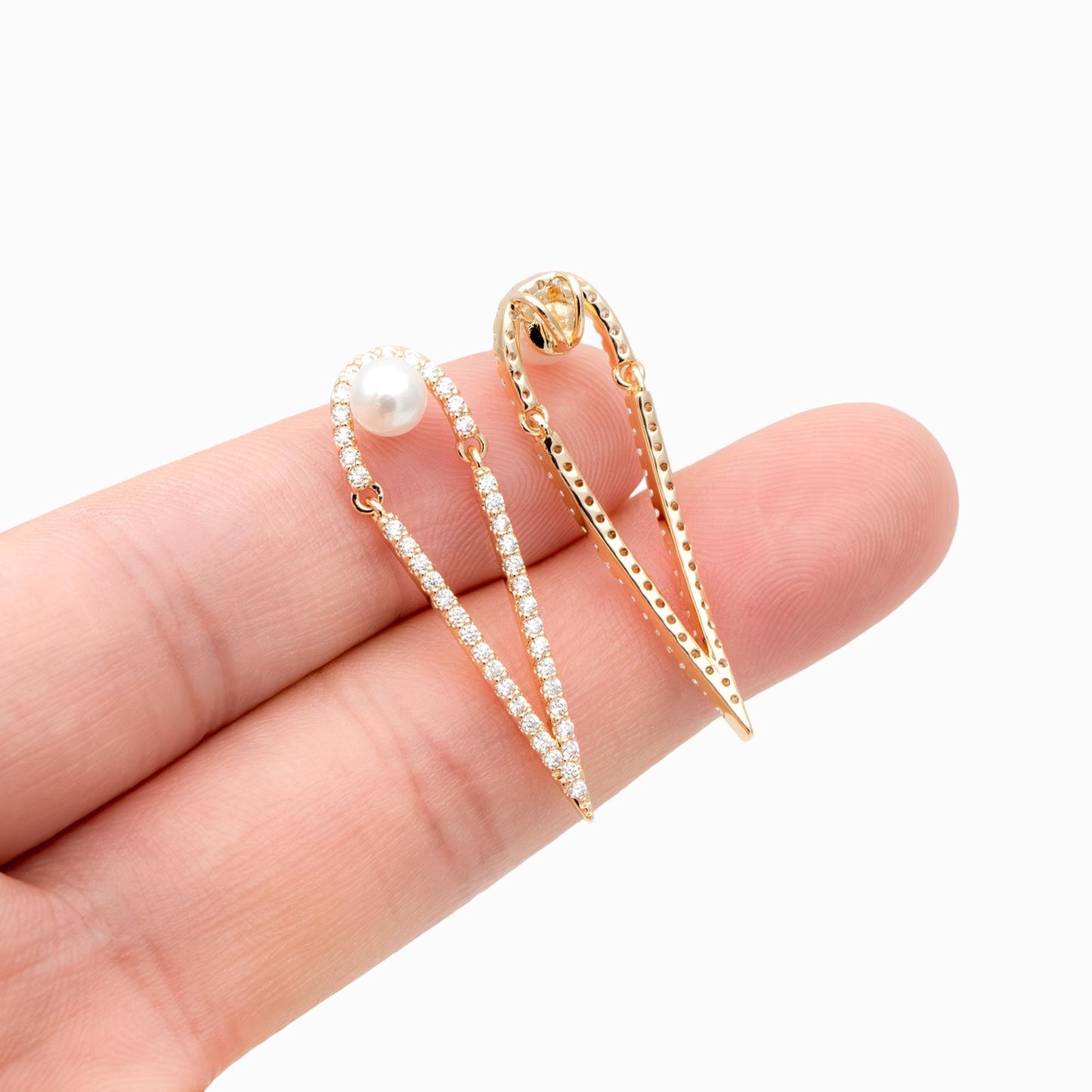4pcs CZ Pave Gold Necklace Charm, 5mm Glass Imitation Pearl & Zirconia Pendant (GB-1498)