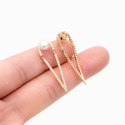 4pcs CZ Pave Gold Necklace Charm, 5mm Glass Imitation Pearl & Zirconia Pendant (GB-1498)