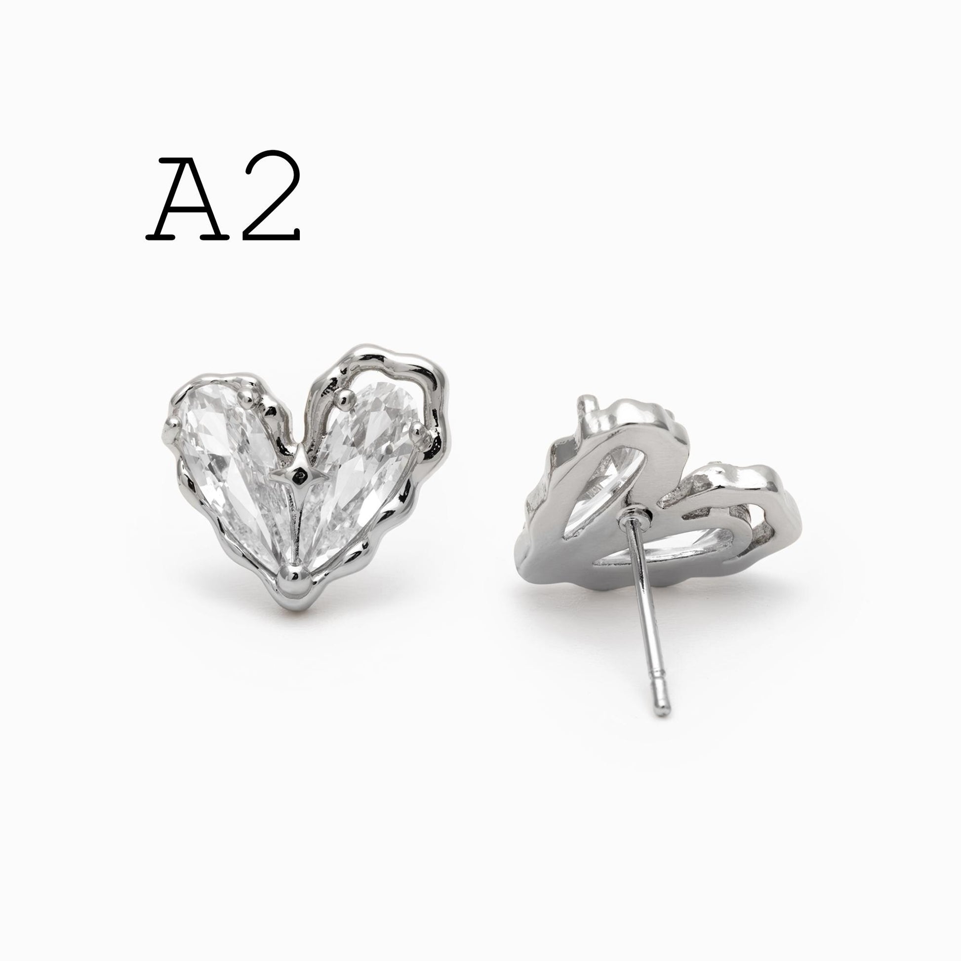 4pcs CZ Pave Heart Star Ear Posts, Gold/ Rhodium Plated Brass Stud Earrings, Jewelry Findings, Jewelry Making (GB-3571)