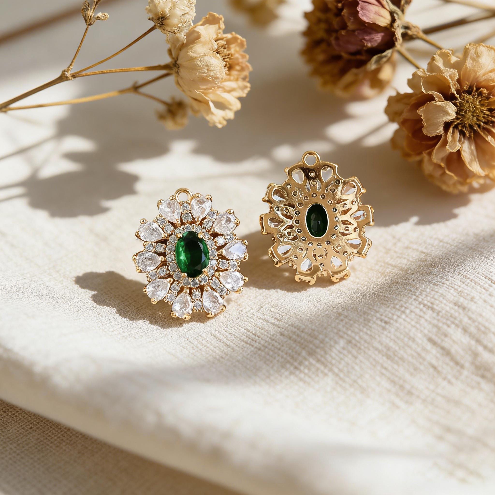 4pcs CZ Pave Gold Earring Charm, Cubic Drop Pendant, Cubic Charm, Bridal Earring, Wedding Jewelry, Wedding Earrings Charm (GB-3011)